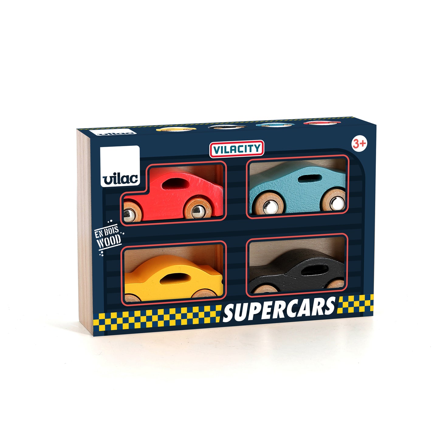 Coffret de 4 voitures Super cars en bois