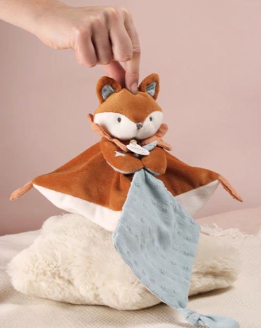 Doudou plat Renard Timo avec attache sucette - 20 cm