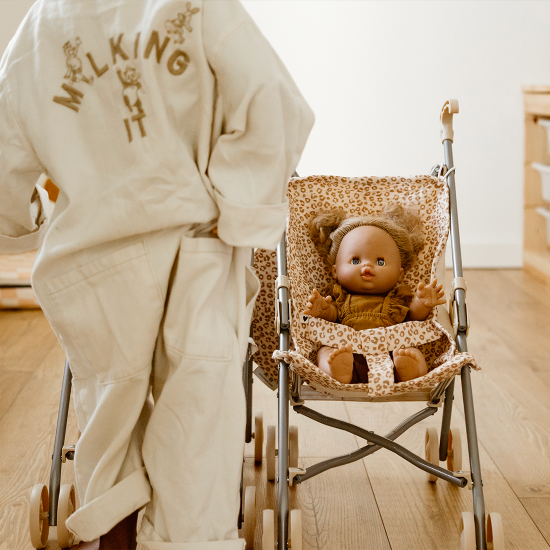 Poussette poupée - Gaze léopard clair