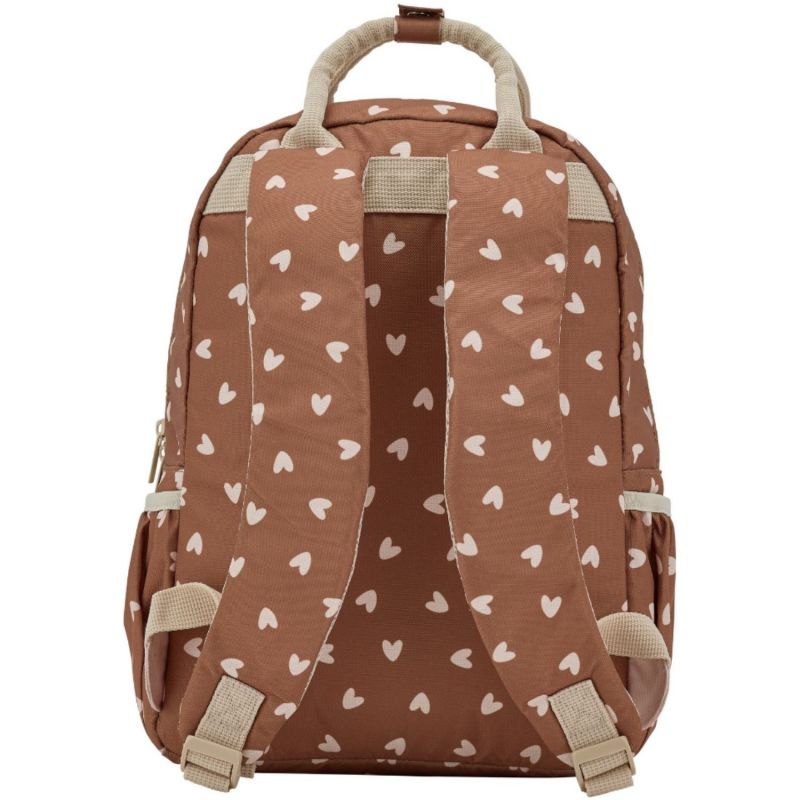 Sac à dos - cœurs beiges / fond marron