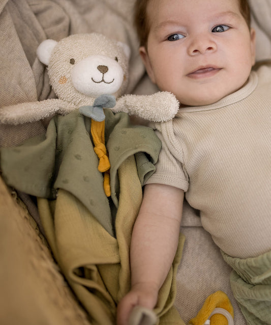 Doudou ours en coton Bio - attache tétine