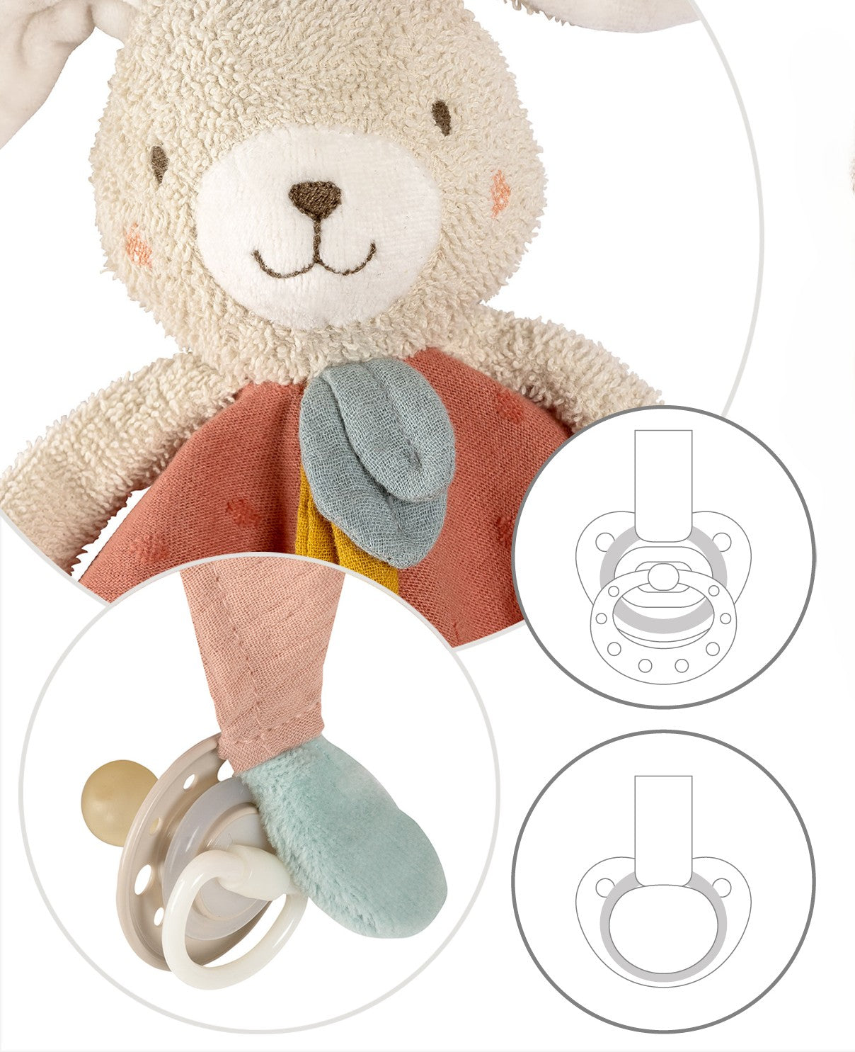 Doudou lapin en coton Bio - attache tétine