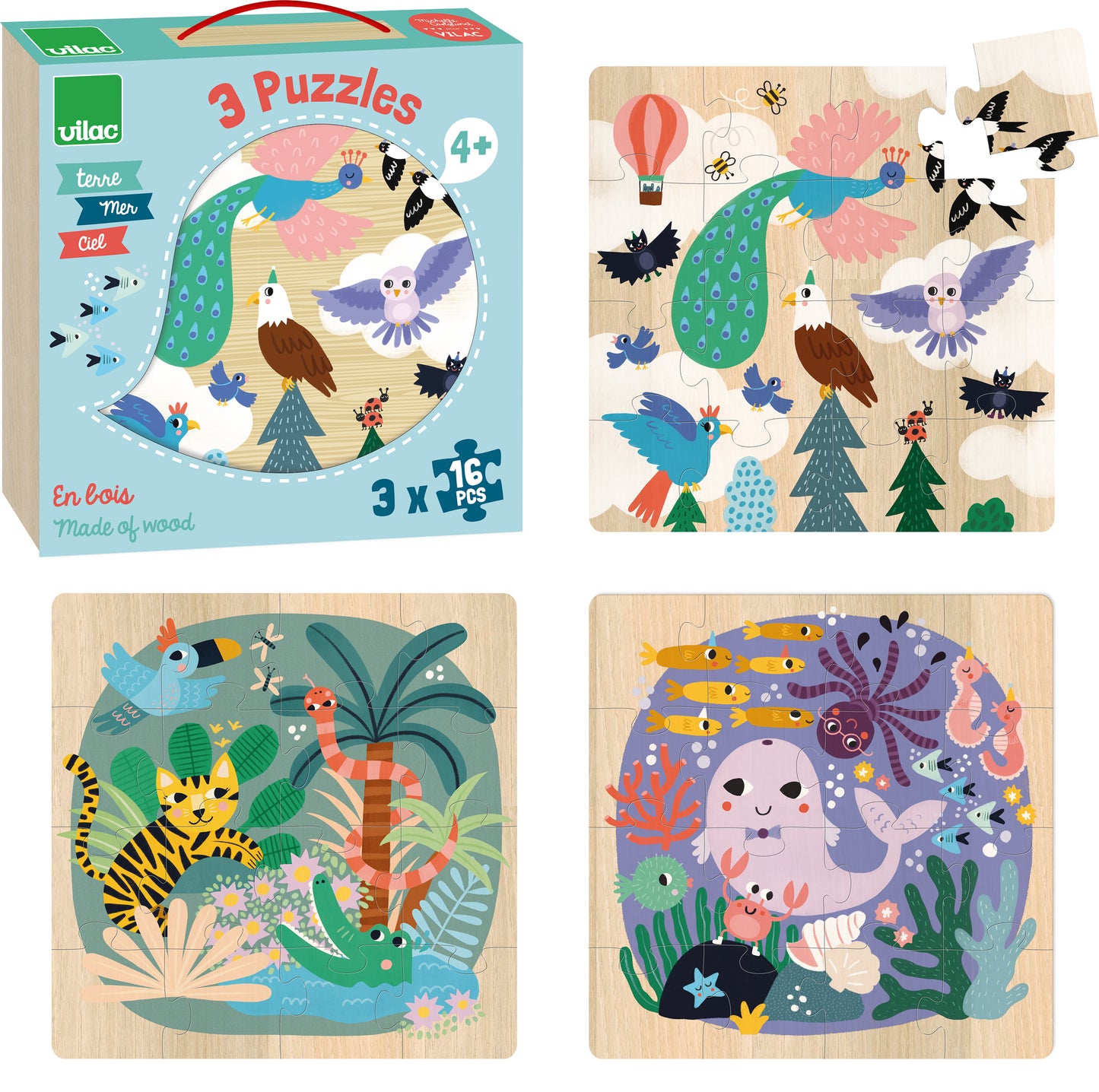 Coffret de 3 puzzles Terre - Mer - Ciel