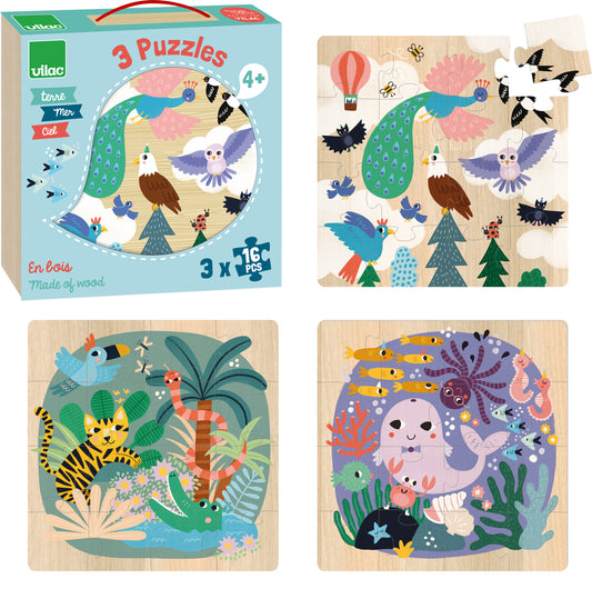 Coffret de 3 puzzles Terre - Mer - Ciel