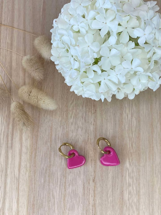 Boucles d’oreilles mini cœur fuschia - Enfant