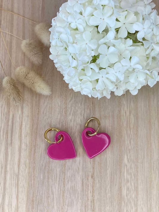 Boucles d’oreilles cœur fuschia - Femme