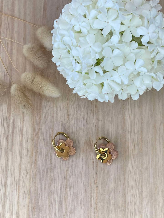 Boucles d’oreilles fleur dorée / champagne / paillettes - Femme