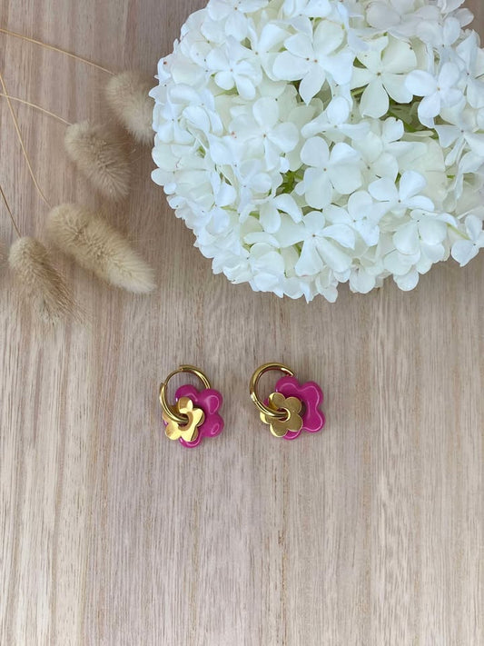 Boucles d’oreilles fleur dorée / Fuschia - Femme
