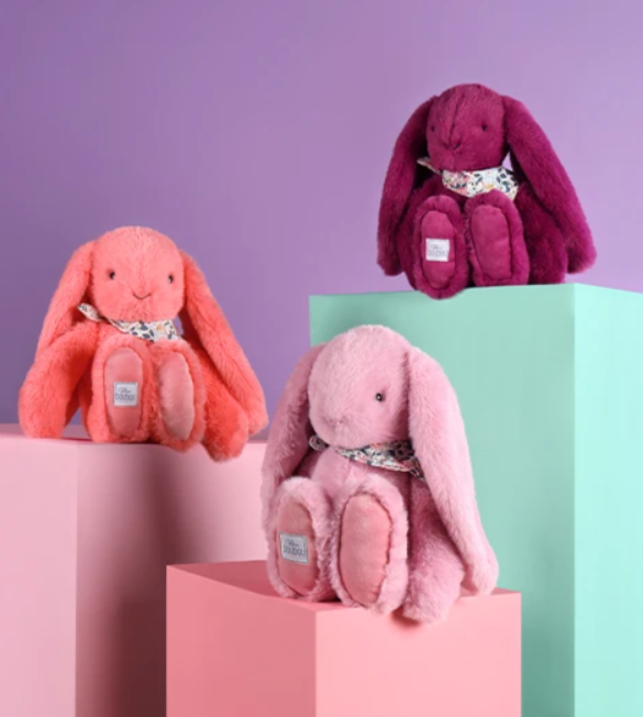 Peluche Lapin rose corail – 35 cm - Lapin Fleurette