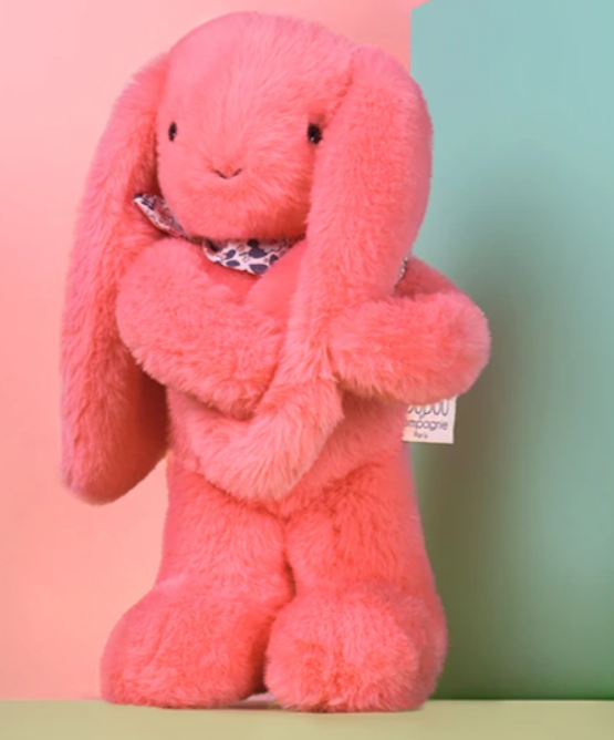 Peluche Lapin rose corail – 35 cm - Lapin Fleurette