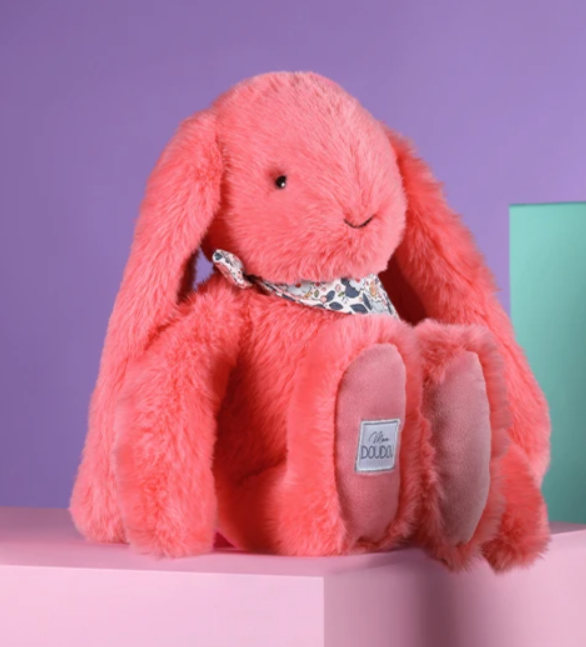 Peluche Lapin rose corail – 35 cm - Lapin Fleurette