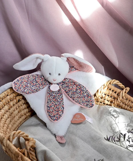 Doudou LAPIN blanc avec pétales - BOH'AIME