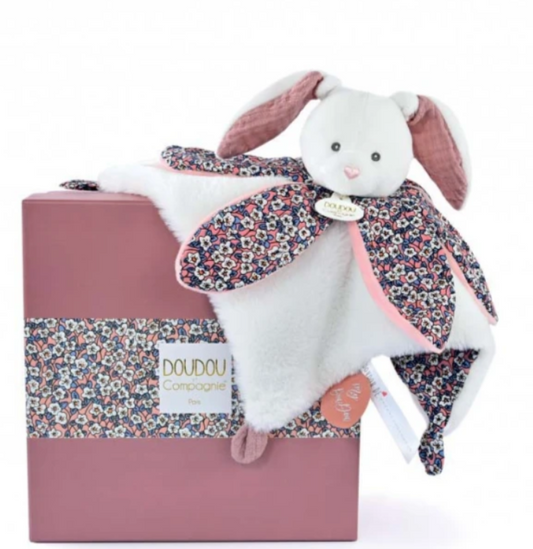 Doudou LAPIN blanc avec pétales - BOH'AIME
