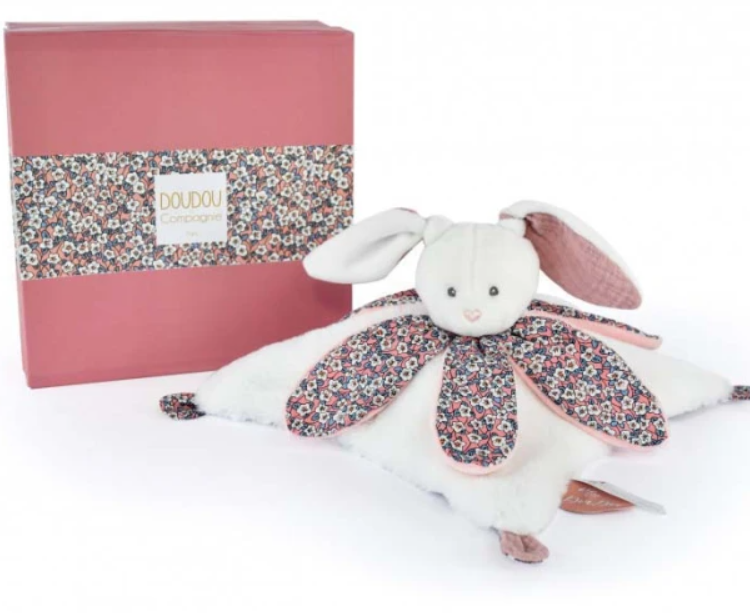 Doudou LAPIN blanc avec pétales - BOH'AIME