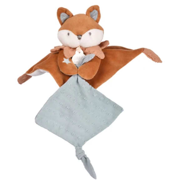 Doudou plat Renard Timo avec attache sucette - 20 cm