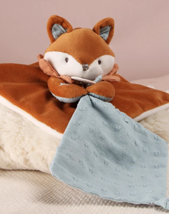 Doudou plat Renard Timo avec attache sucette - 20 cm