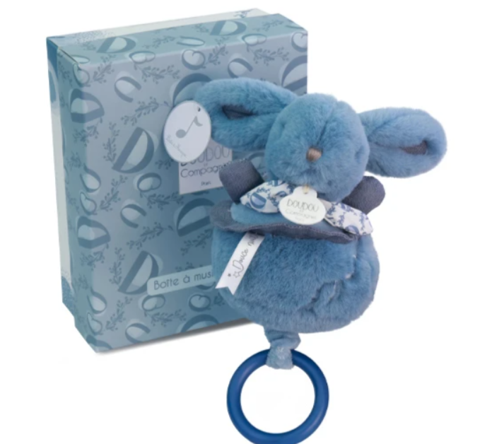 Lapin DOUDOU® - boite à musique lapin - 20 cm - Bleu