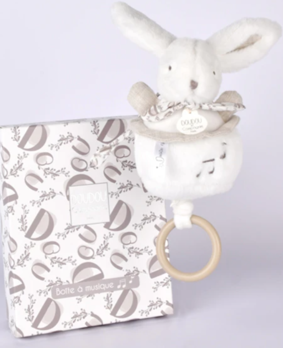 Lapin DOUDOU® - boite à musique lapin - 20 cm - Blanc