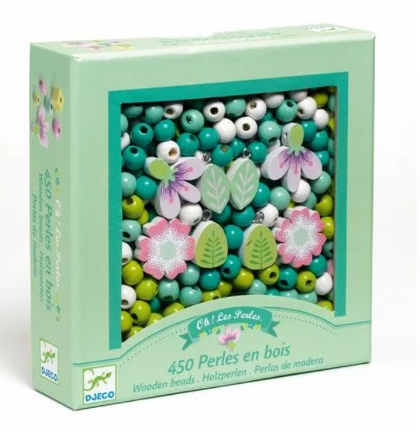 Coffret de perles en bois - Feuilles et fleurs