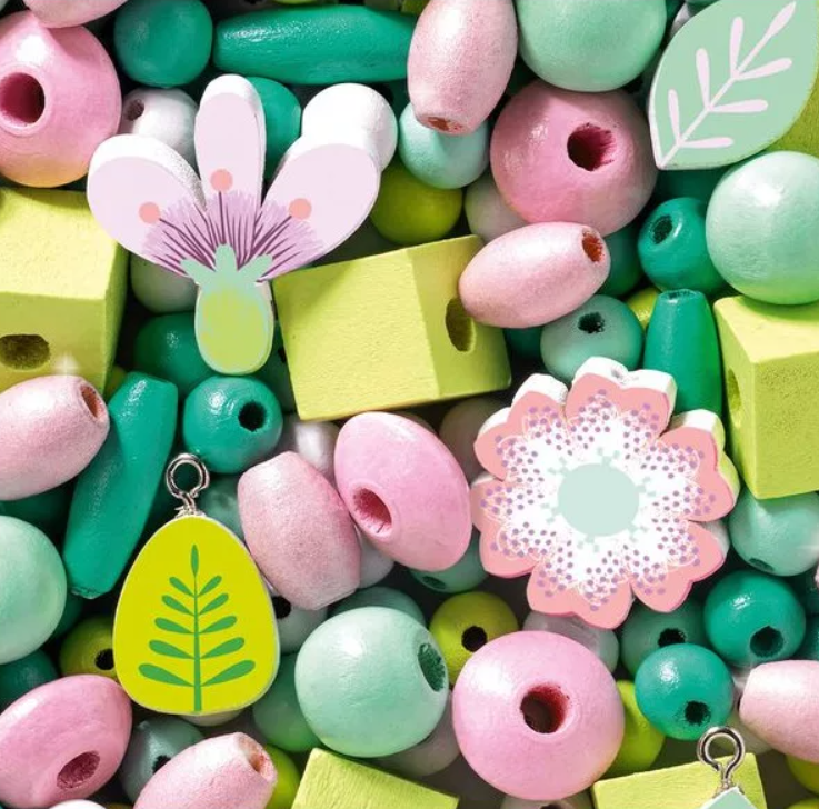 Coffret de perles en bois - Feuilles et fleurs
