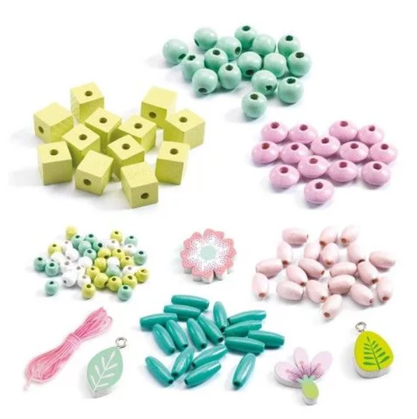 Coffret de perles en bois - Feuilles et fleurs