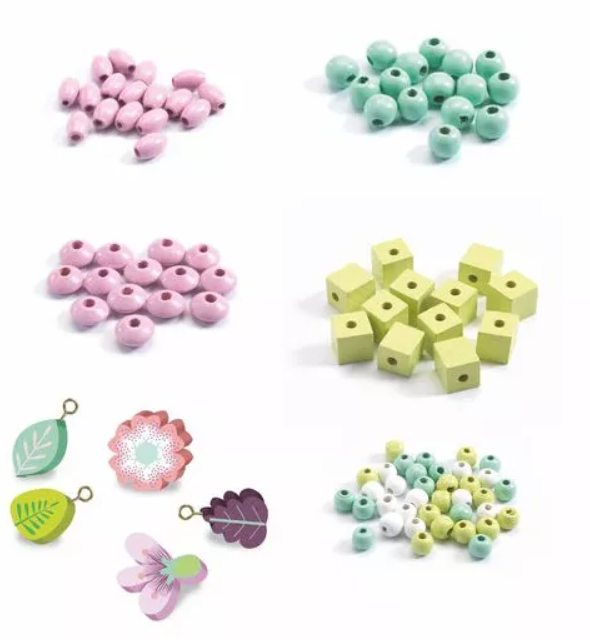 Coffret de perles en bois - Feuilles et fleurs