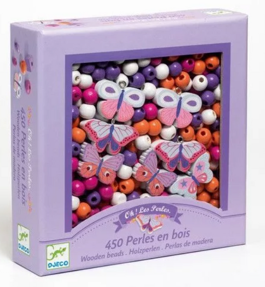 Coffret de perles en bois - Papillons