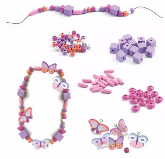Coffret de perles en bois - Papillons