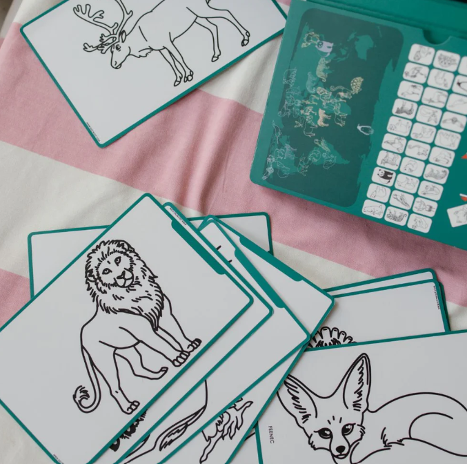 KIDYDRAW MINI - Tablette à dessin 30 fiches Les animaux autour du monde