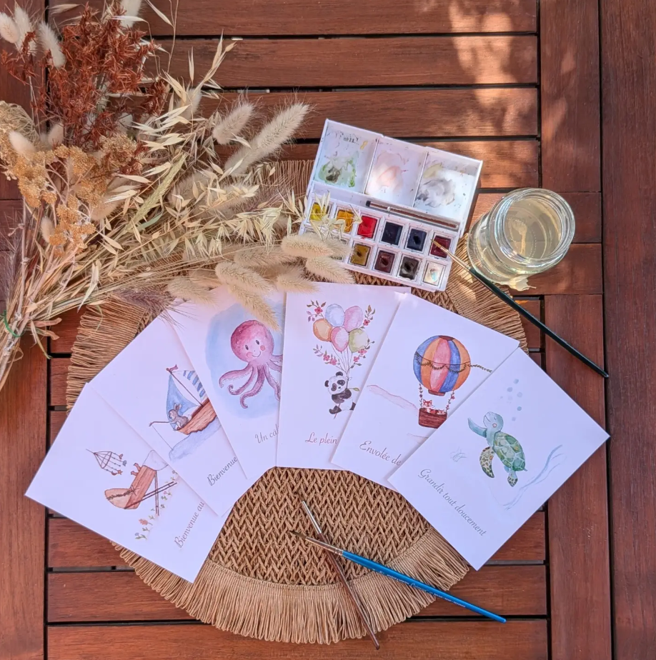 Carte Aquarelle Montgolfière renard