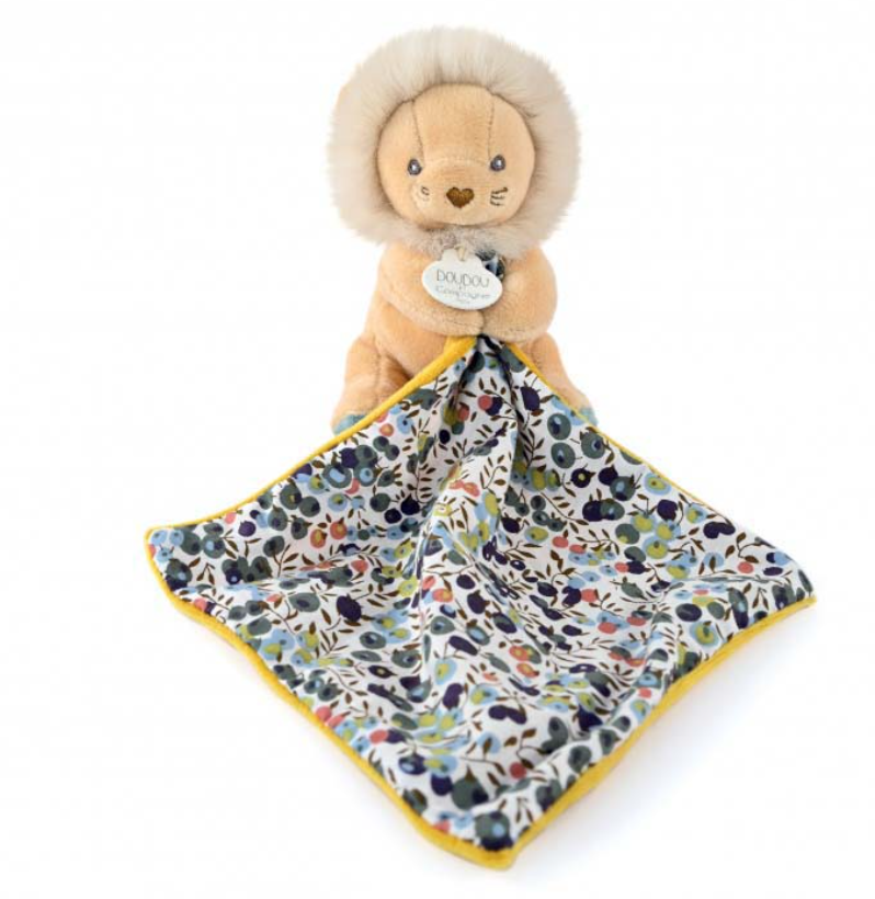 Doudou LION jaune avec mouchoir - BOH'AIME - 15 cm