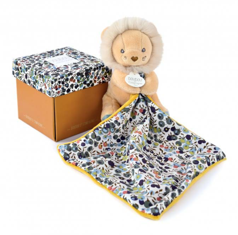 Doudou LION jaune avec mouchoir - BOH'AIME - 15 cm