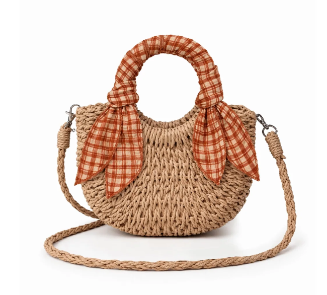 Mini sac en paille - Carreaux