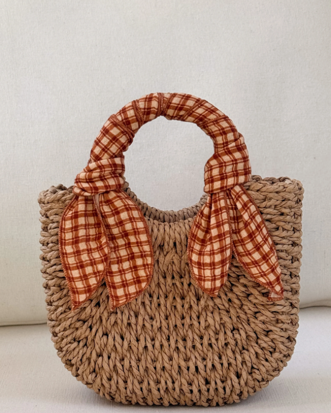 Mini sac en paille - Carreaux