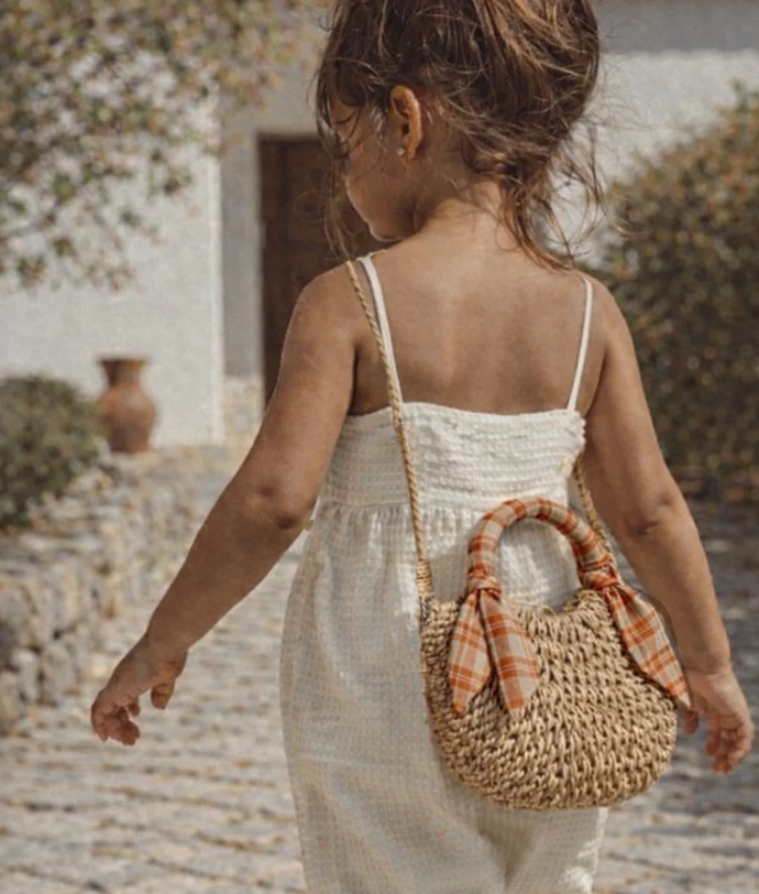 Mini sac en paille - Carreaux
