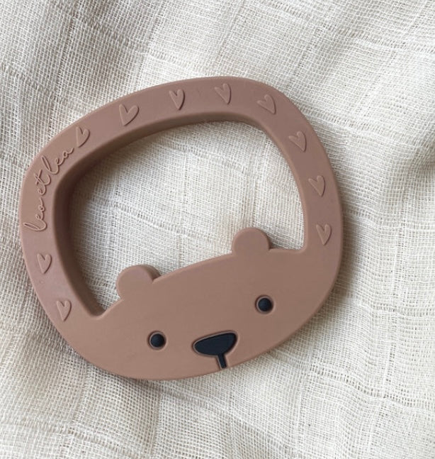 Hochet de dentition, petit ours, silicone Marron