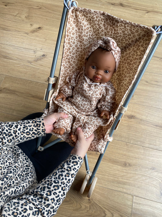 Poussette poupée - Gaze léopard clair