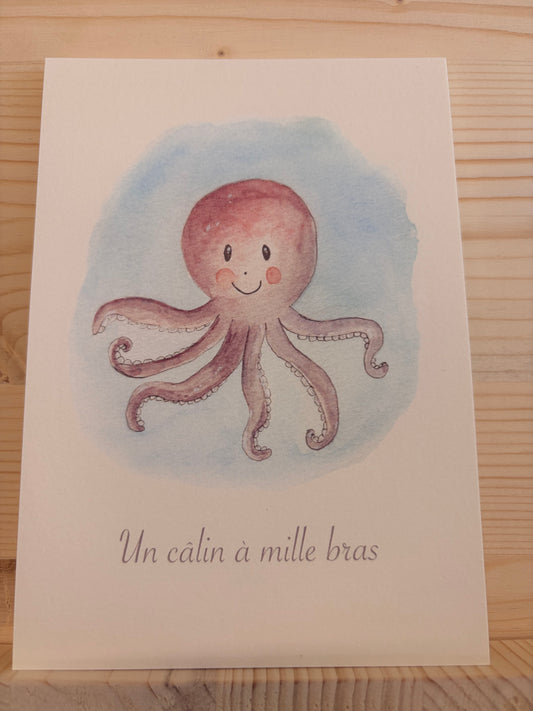 Carte Aquarelle Poulpe