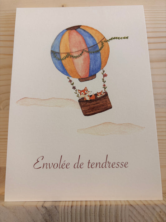 Carte Aquarelle Montgolfière renard