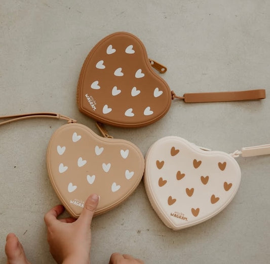 Pochette cœur en silicone - Crème