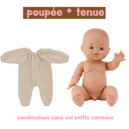 Poupée Louis - combinaison avec col à petits carreaux