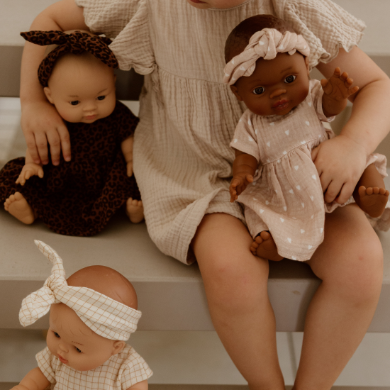 Bandeau pour poupée - Beige à petits coeurs