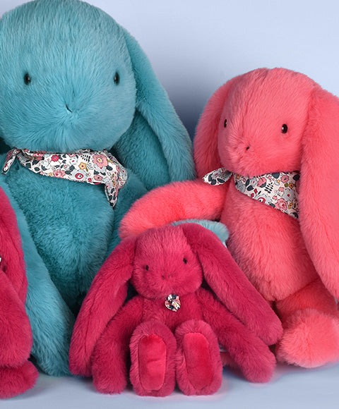 Porte clé en peluche Lapin Fuchsia - 18 cm - Lapin Fleurette