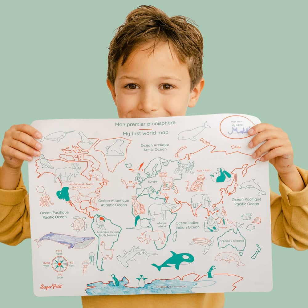 Coloriage réutilisable en silicone - Mon premier planisphère - Français/Anglais