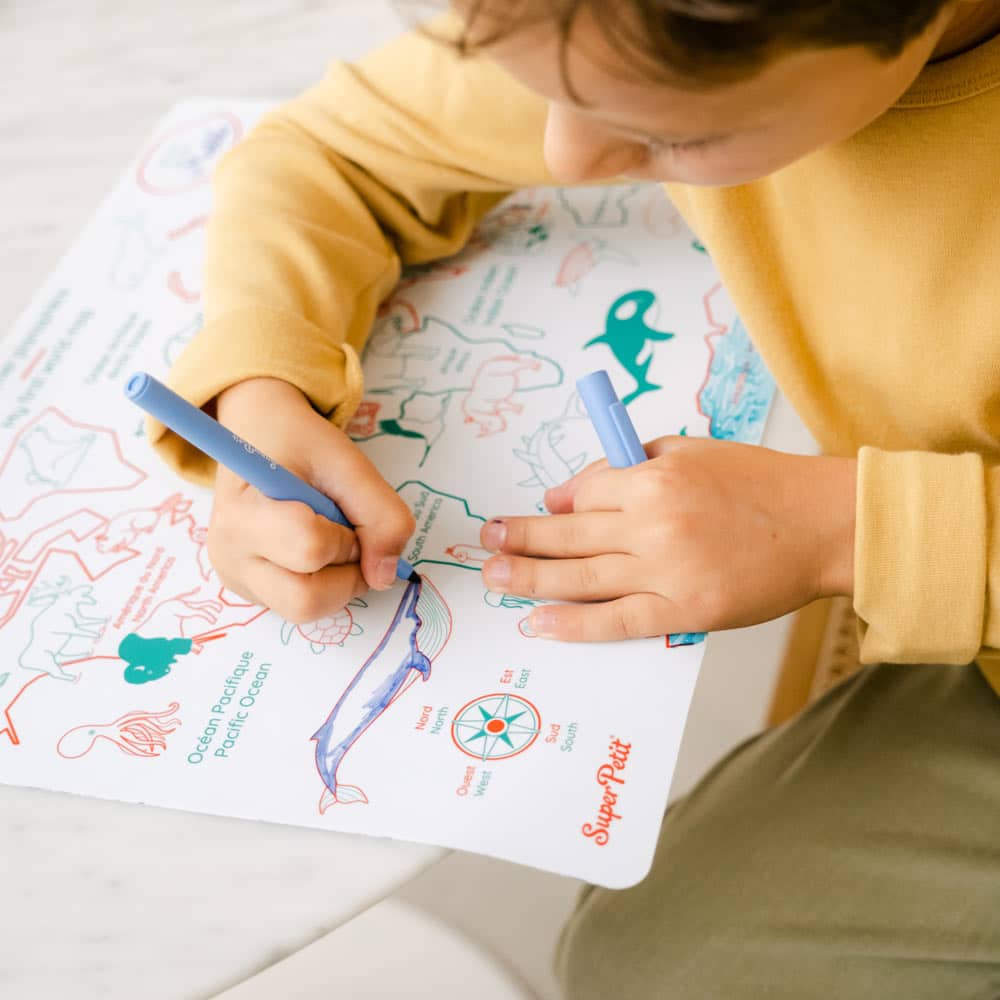Coloriage réutilisable en silicone - Mon premier planisphère - Français/Anglais