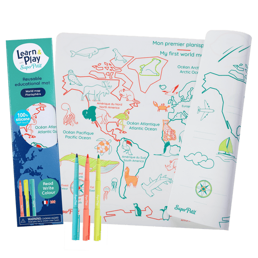 Coloriage réutilisable en silicone - Mon premier planisphère - Français/Anglais
