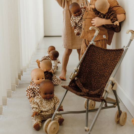 Poussette poupée - Gaze léopard marron foncé