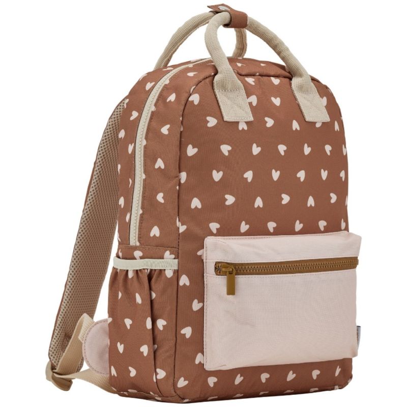 Sac à dos - cœurs beiges / fond marron