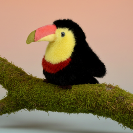 Peluche Toucan noir et jaune - 15 cm