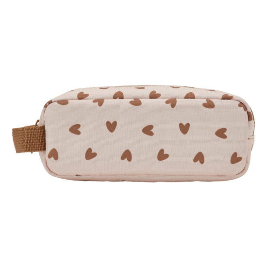 Trousse double - cœurs marron / Fond beige